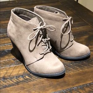 Call It Spring lace up taupe suede booties